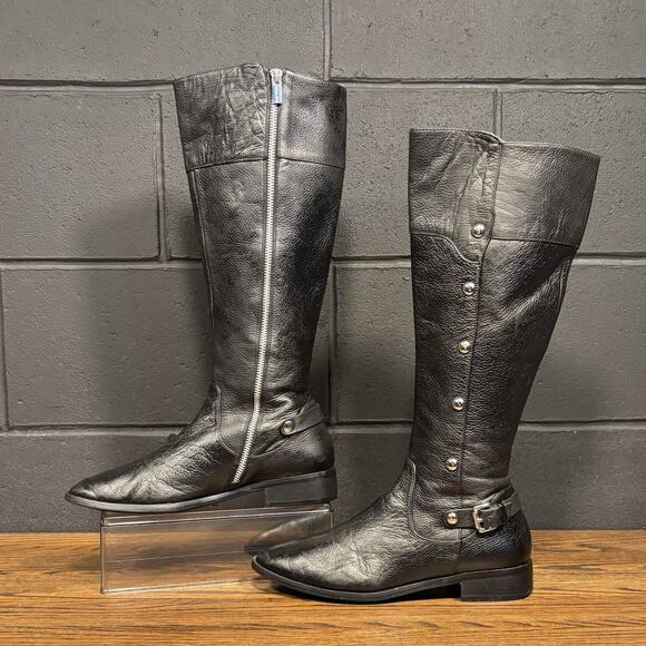 Michael Kors Carney Black Studded Leather Knee High Riding Boots Women’s 9 - Picture 1 of 8